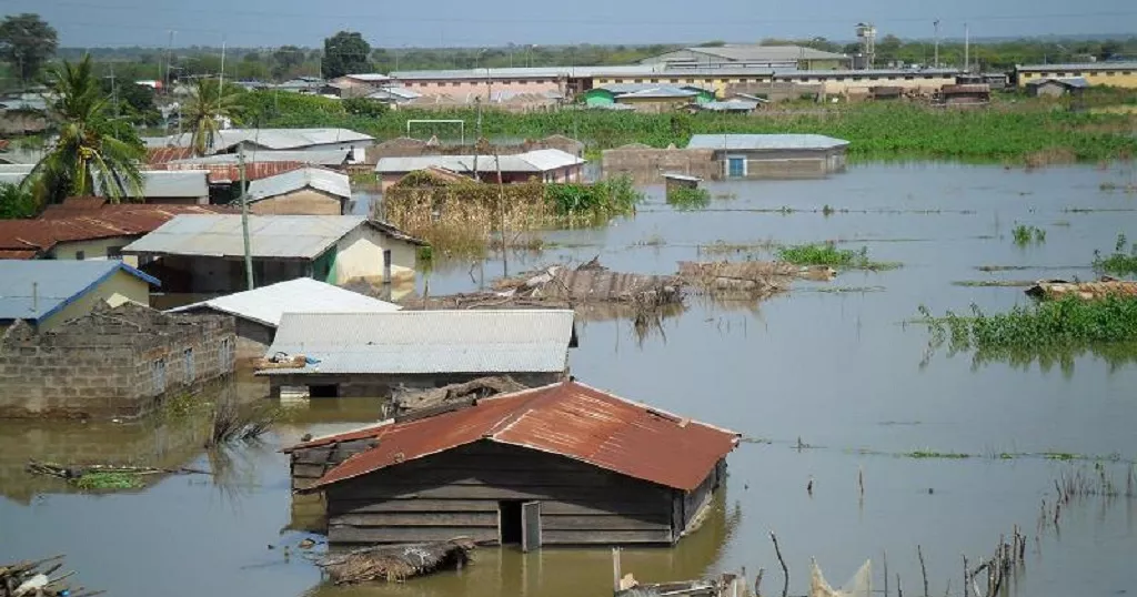 Flooded houses in Accra, Ghana